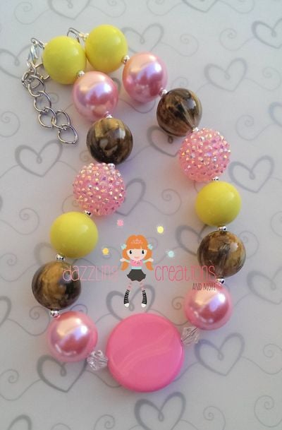 Pink camo military inspired chunky necklace 