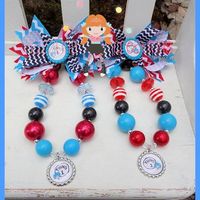Dr. Seuss Thing 1 and 2 Inspired Pendant Chunky Necklace/Bubblegum Beads/Girls Jewelry - Thumbnail 1