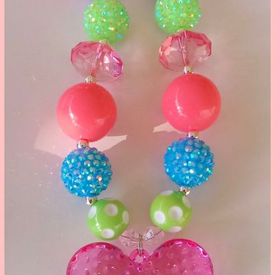 Pink or purple spring heart pendant chunky necklace perfect photo props