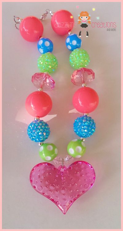 Pink or purple spring heart pendant chunky necklace perfect photo props