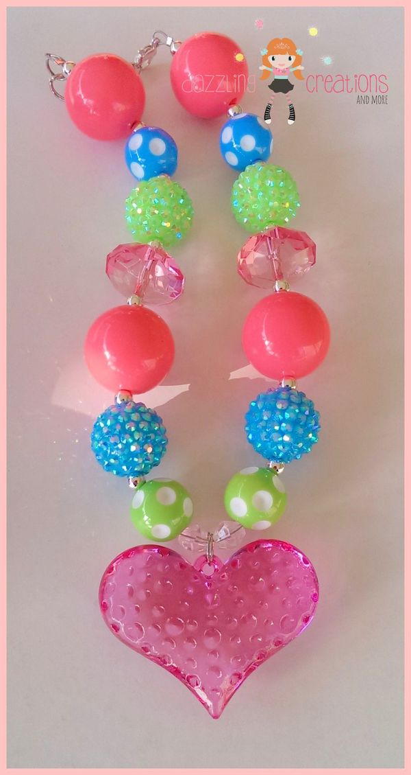 Pink or Purple Spring Heart Pendant Chunky Necklace Perfect Photo Props