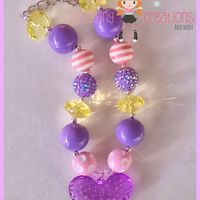 Pink or Purple Spring Heart Pendant Chunky Necklace Perfect Photo Props - Thumbnail 1
