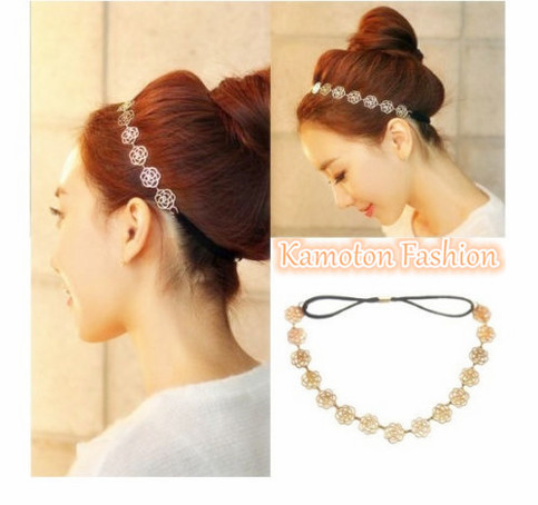 Lovely Metallic Hollow Rose Flower Elastic Hairband 