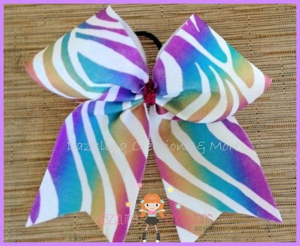 Colored Striped Zebra Cheer Bow 