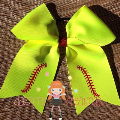Yellow softball cheer bow 