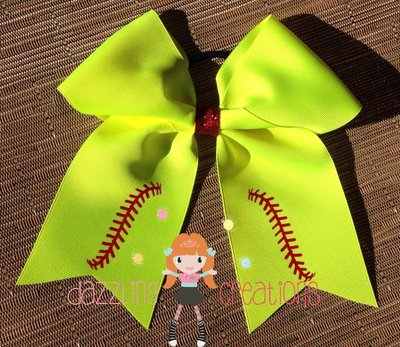 Yellow softball cheer bow 