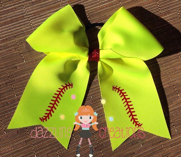 Yellow Softball Cheer Bow 