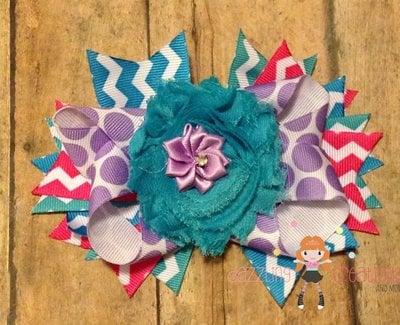 Purple blue firefly hair bow set/boutique hair bows