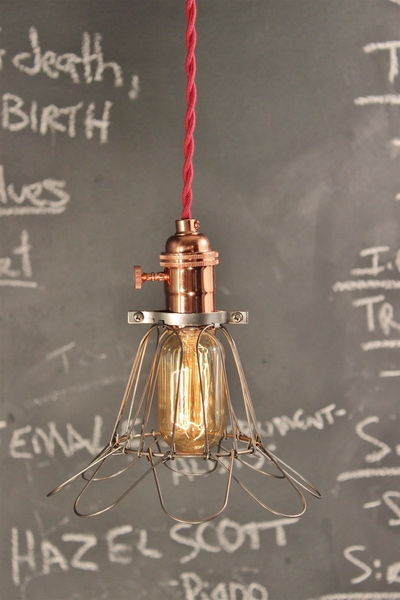 Vintage Industrial Copper Cage Pendant Lamp