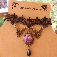 Vintage-style Rose Lace Necklace SP140565 - Thumbnail 4