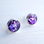 Small Purple Glitter Silver Stud Earrings-2