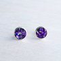 Small Purple Glitter Silver Stud Earrings-4