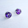 Small Purple Glitter Silver Stud Earrings-1