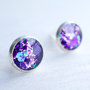 Small Purple Glitter Silver Stud Earrings-2