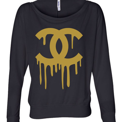 Ladies cc drip off the shoulder black with metallic gold print plus size reduced reduced