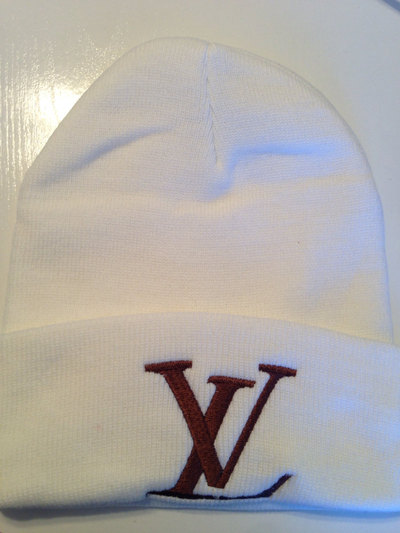 LV Beanie White w Brown