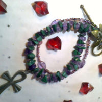 Double Strand Anhk Charm Bracelet Made Crystals & Stones Either Malachite & Amethyst or Jasper & Clear Quartz Handmade OOAK - Thumbnail 3