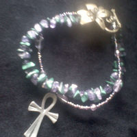 Double Strand Anhk Charm Bracelet Made Crystals & Stones Either Malachite & Amethyst or Jasper & Clear Quartz Handmade OOAK - Thumbnail 5