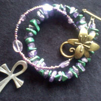 Double Strand Anhk Charm Bracelet Made Crystals & Stones Either Malachite & Amethyst or Jasper & Clear Quartz Handmade OOAK - Thumbnail 6