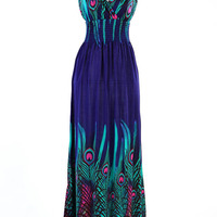 Royal Blue Peacock Maxi Dress - Thumbnail 2
