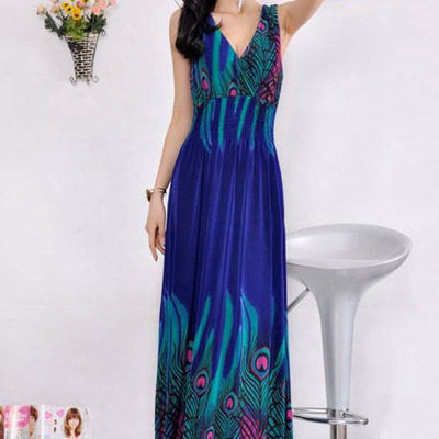 Royal blue peacock maxi dress