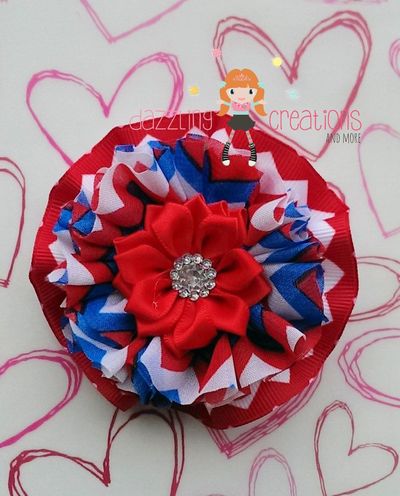 4th of july/patriotic/red white blue flower hair bow clips/photo props