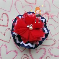 4th of July/Patriotic/Red White Blue Flower Hair Bow Clips/Photo Props - Thumbnail 1