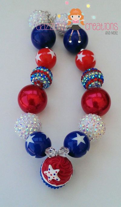 4th of july patriotic red cupcake chunky necklace