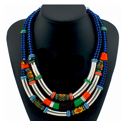 Woven cable and pipe necklace