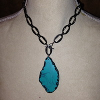 Black detail chain with Turquoise Pendant - Thumbnail 1