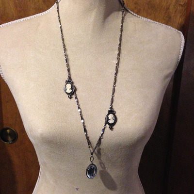 Black Chain with Cameo/Clear Pendant