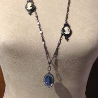 Black Chain with Cameo/Clear Pendant - Thumbnail 1