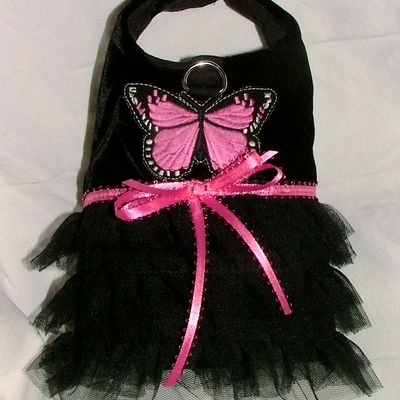 Black and pink ruffled vest/harness