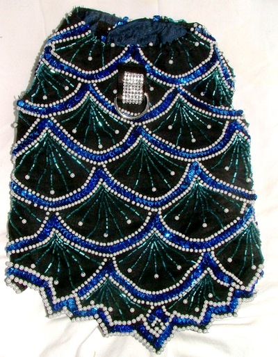 Teal/blue fully sequined and beaded vest harness