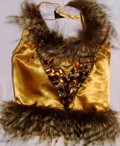 Feather faux fur gold satin vest/harness 