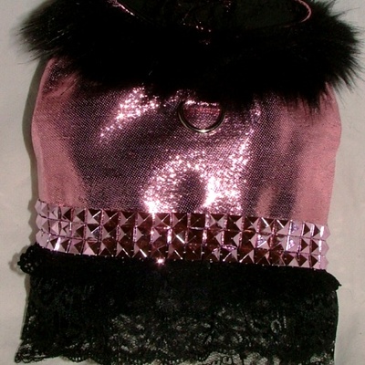 Pink lame and black fur vest/harness 