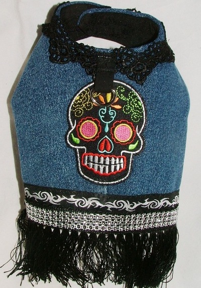 Day of the dead vest/harness in denim