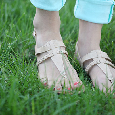 Beige t-strap sandal
