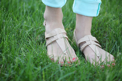 Beige T-strap Sandal