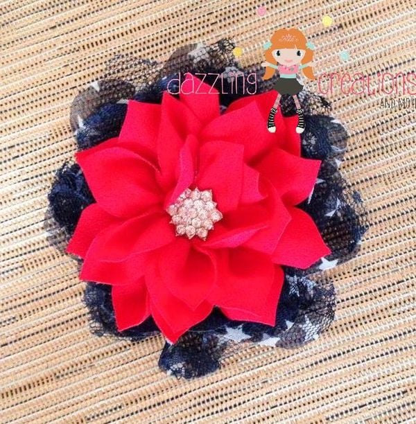 4th of July/Patriotic/Red Blue Rhinestone Flower Hair Bow Clips/Photo Props