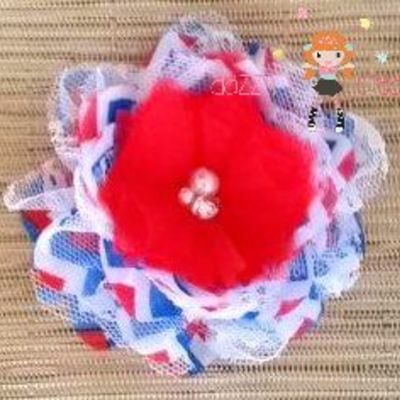 4th of july patriotic chevron flower hair bow clips