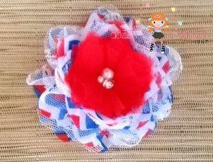 4th of july patriotic chevron flower hair bow clips