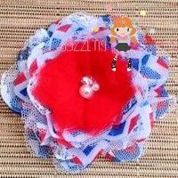 4th of July Patriotic Chevron Flower Hair Bow Clips - Thumbnail 1