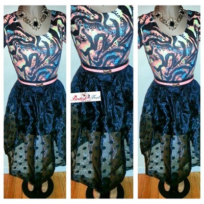 Black polka dot flare skirt