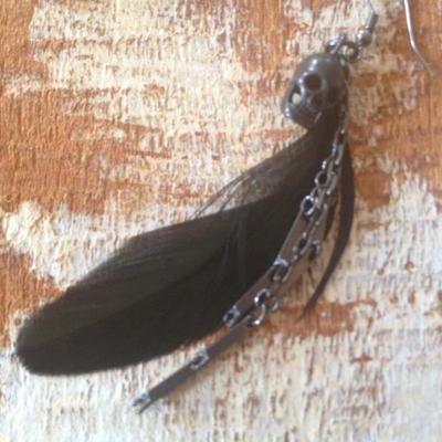 Tree skull and feather earrings