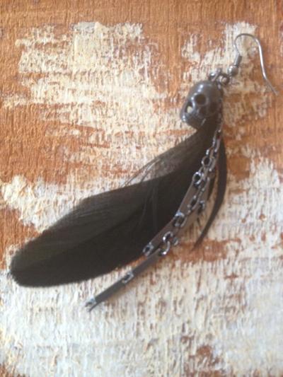 Tree skull and feather earrings