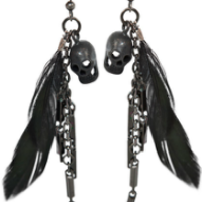Tree skull and feather earrings