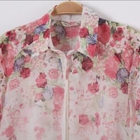 Fashion Printed Vintage Printed Chiffon Shirt - Thumbnail 1