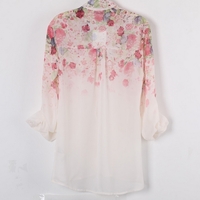 Fashion Printed Vintage Printed Chiffon Shirt - Thumbnail 2