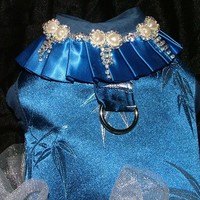 Blue Brocade Dressy Vest/Harness - Thumbnail 1
